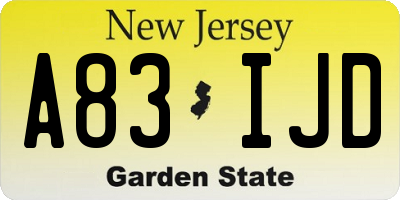 NJ license plate A83IJD
