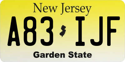 NJ license plate A83IJF