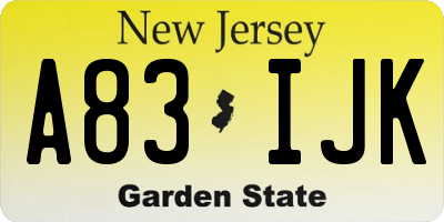 NJ license plate A83IJK