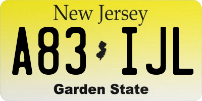 NJ license plate A83IJL
