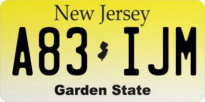 NJ license plate A83IJM
