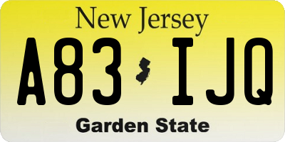 NJ license plate A83IJQ