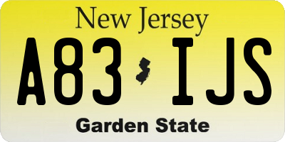 NJ license plate A83IJS