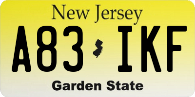 NJ license plate A83IKF