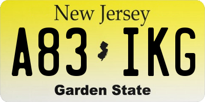 NJ license plate A83IKG