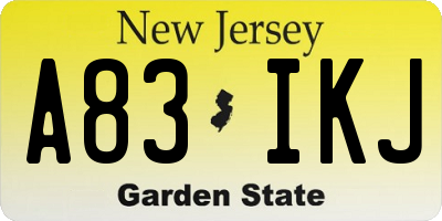 NJ license plate A83IKJ