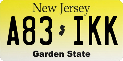 NJ license plate A83IKK
