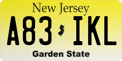 NJ license plate A83IKL