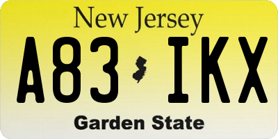 NJ license plate A83IKX