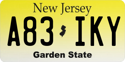 NJ license plate A83IKY