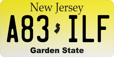 NJ license plate A83ILF