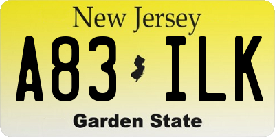 NJ license plate A83ILK