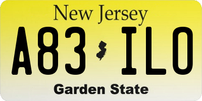NJ license plate A83ILO