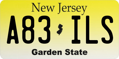 NJ license plate A83ILS