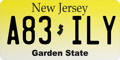 NJ license plate A83ILY