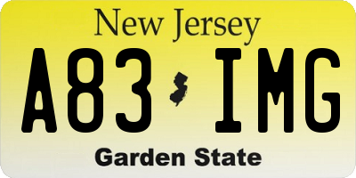NJ license plate A83IMG