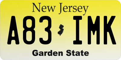 NJ license plate A83IMK
