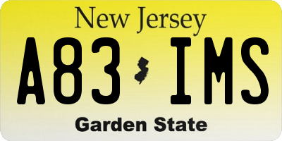 NJ license plate A83IMS