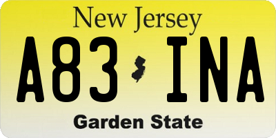 NJ license plate A83INA