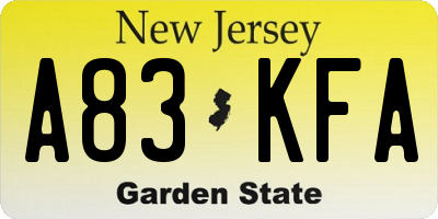 NJ license plate A83KFA