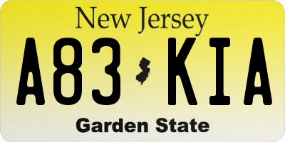NJ license plate A83KIA