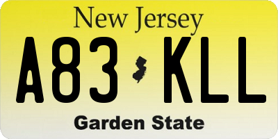 NJ license plate A83KLL