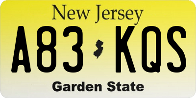 NJ license plate A83KQS