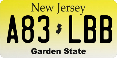 NJ license plate A83LBB