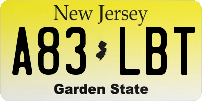 NJ license plate A83LBT