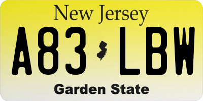 NJ license plate A83LBW