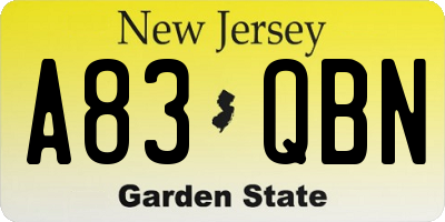 NJ license plate A83QBN