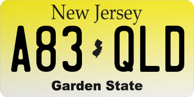 NJ license plate A83QLD