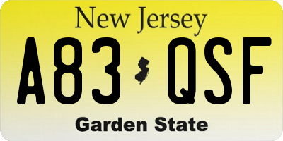 NJ license plate A83QSF