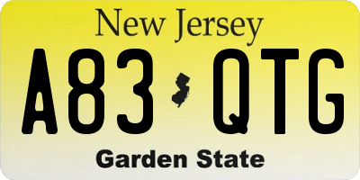 NJ license plate A83QTG