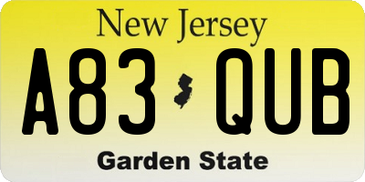 NJ license plate A83QUB