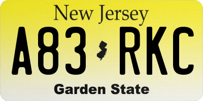 NJ license plate A83RKC
