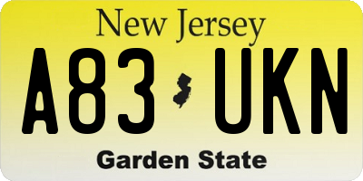 NJ license plate A83UKN