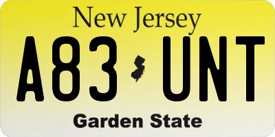 NJ license plate A83UNT