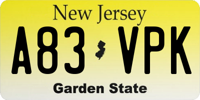 NJ license plate A83VPK