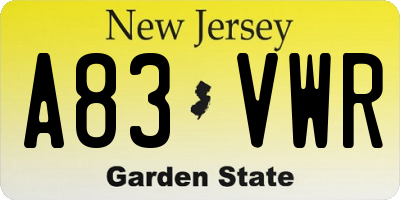 NJ license plate A83VWR
