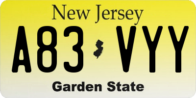 NJ license plate A83VYY
