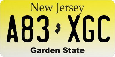 NJ license plate A83XGC