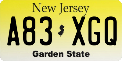 NJ license plate A83XGQ