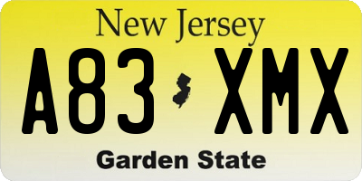 NJ license plate A83XMX