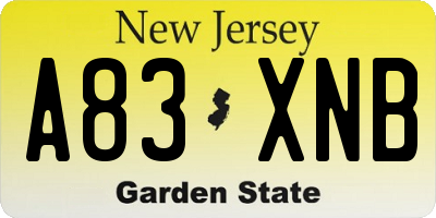NJ license plate A83XNB