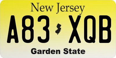 NJ license plate A83XQB