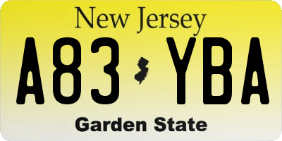 NJ license plate A83YBA