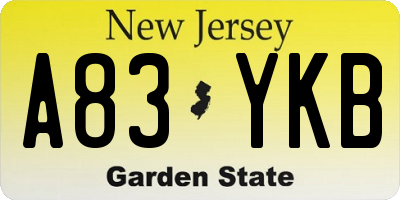 NJ license plate A83YKB
