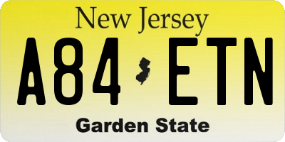 NJ license plate A84ETN