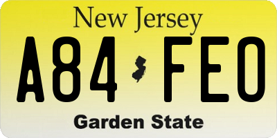 NJ license plate A84FEO